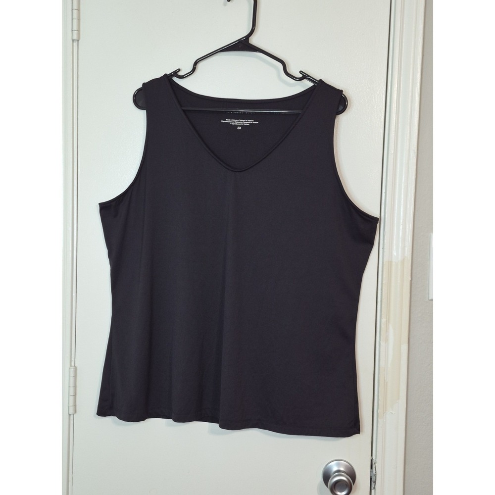 Tahari 2X Black Sleeveless Shell Tank‎ Top Stretch V-Neck Career Office Layering